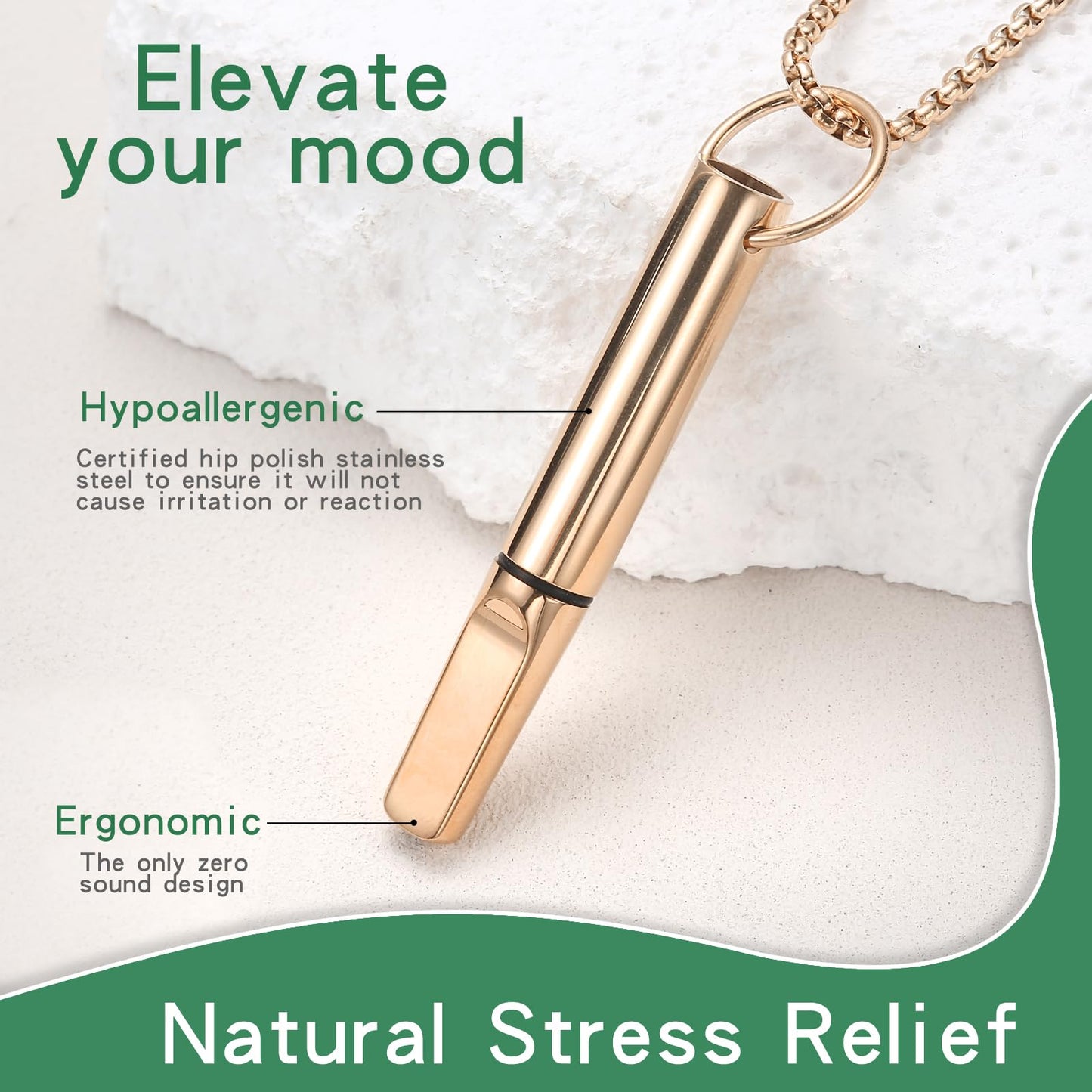 hooppoo Quit Smoking Necklace, Anxiety Relief Breathing Inhaler with Essential Oil Pad - Aromatherapy Diffuser Pendant for Smokers, Stainless Steel Necklace for Women & Men (Rose Gold)