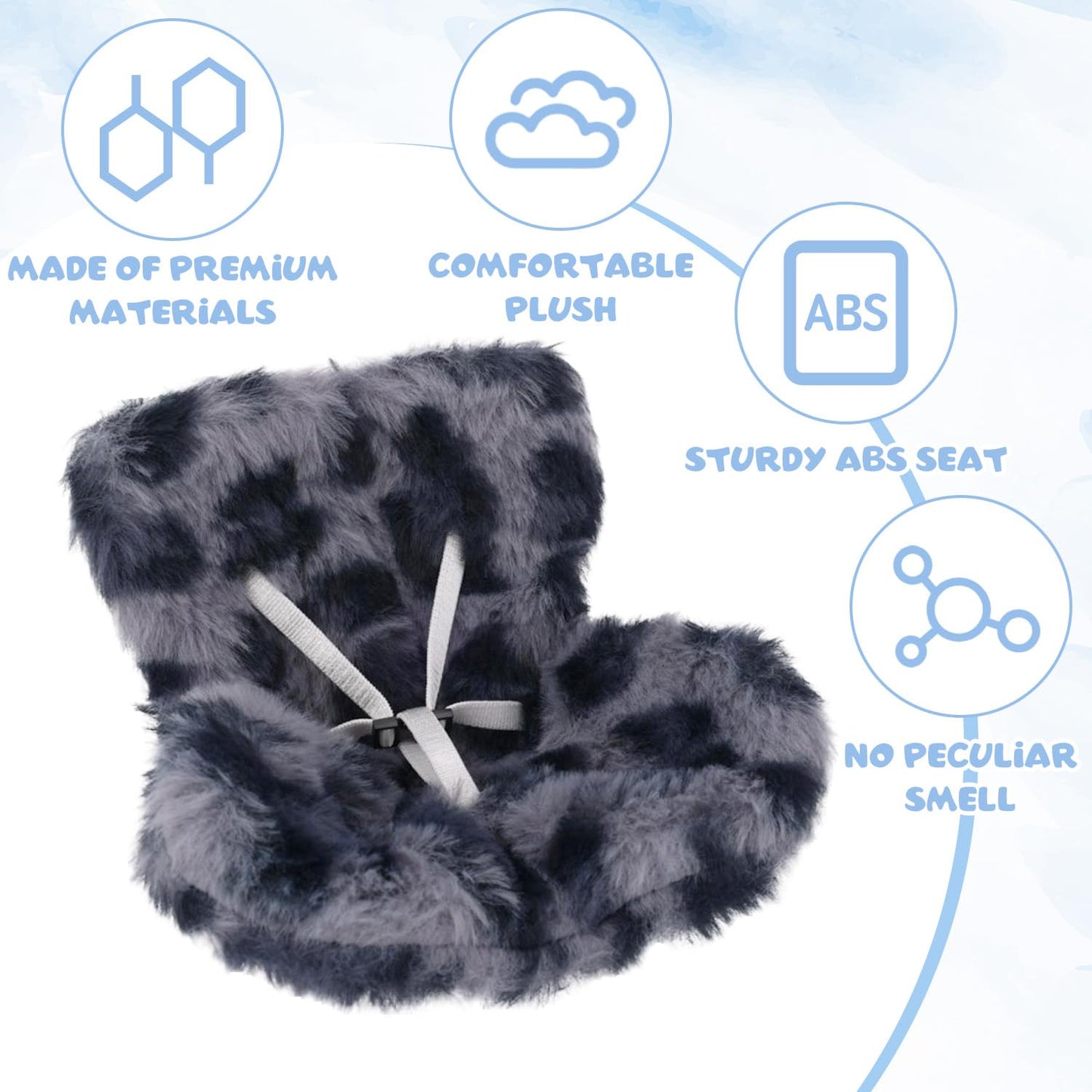 Car Seat for Dolls, Cute Safety Decorative Sofa with Soft Furry Cushion, Air Vent Clip Display Chair Stylish Car Desktop Decor for Blind Box Toys & Collectible Dolls (Blue Gray Leopard)