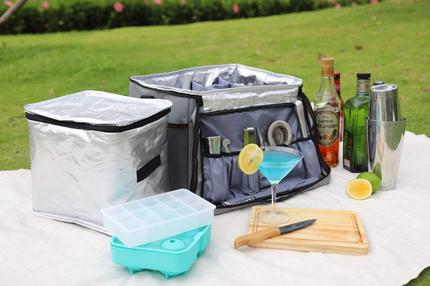 Outdoor Cocktail Travel Set,SKY FISH 13 -Pieces Bartender Kit Including Bar Tools and Insulated Bag for Travel, Camping and Picnic