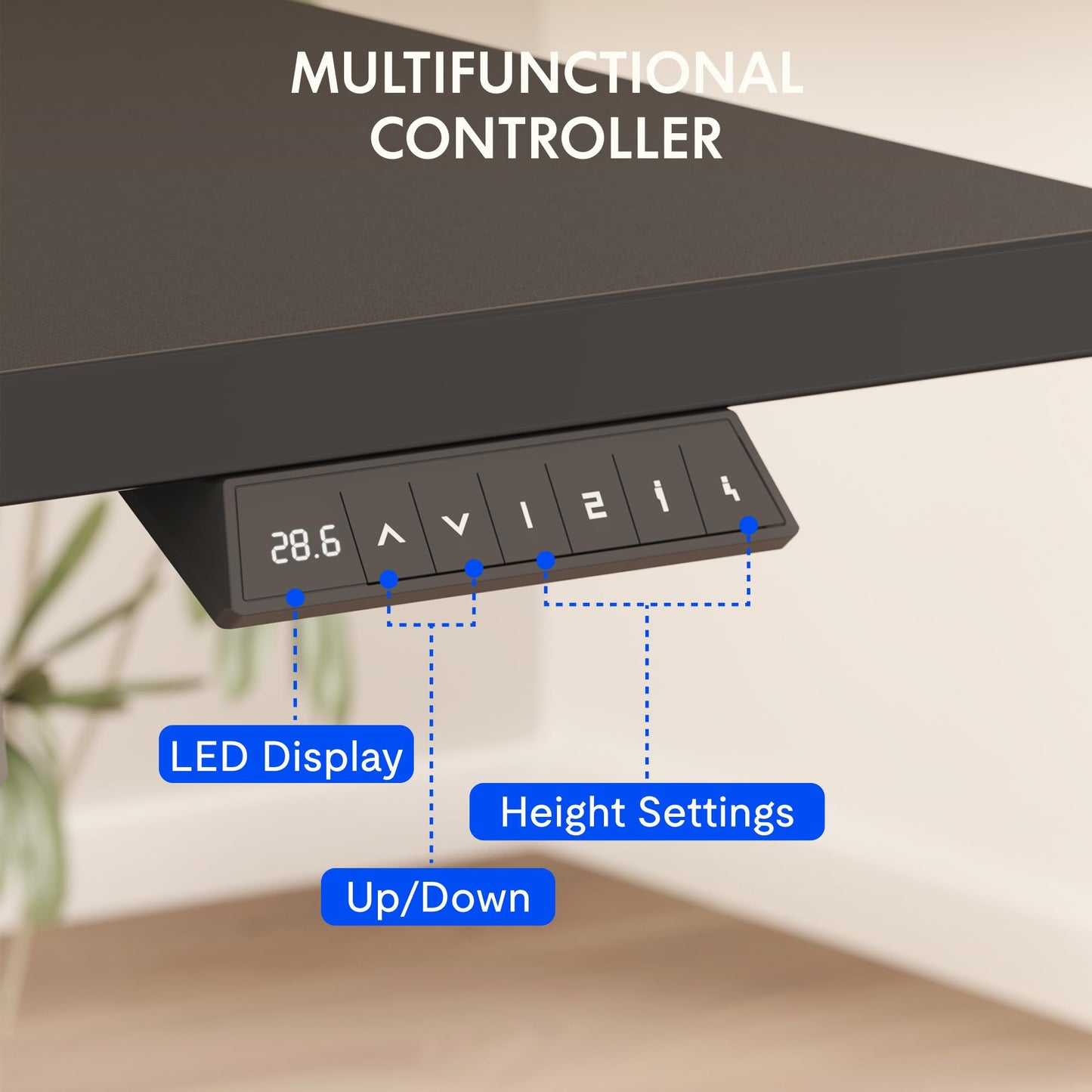 FLEXISPOT EN2 Whole-Piece Standing Desk with Clamp Power Strip, 48x24'' Electric Stand Up Height Adjustable Desk with Cable Management (Black Frame + 48" Black Table Top)