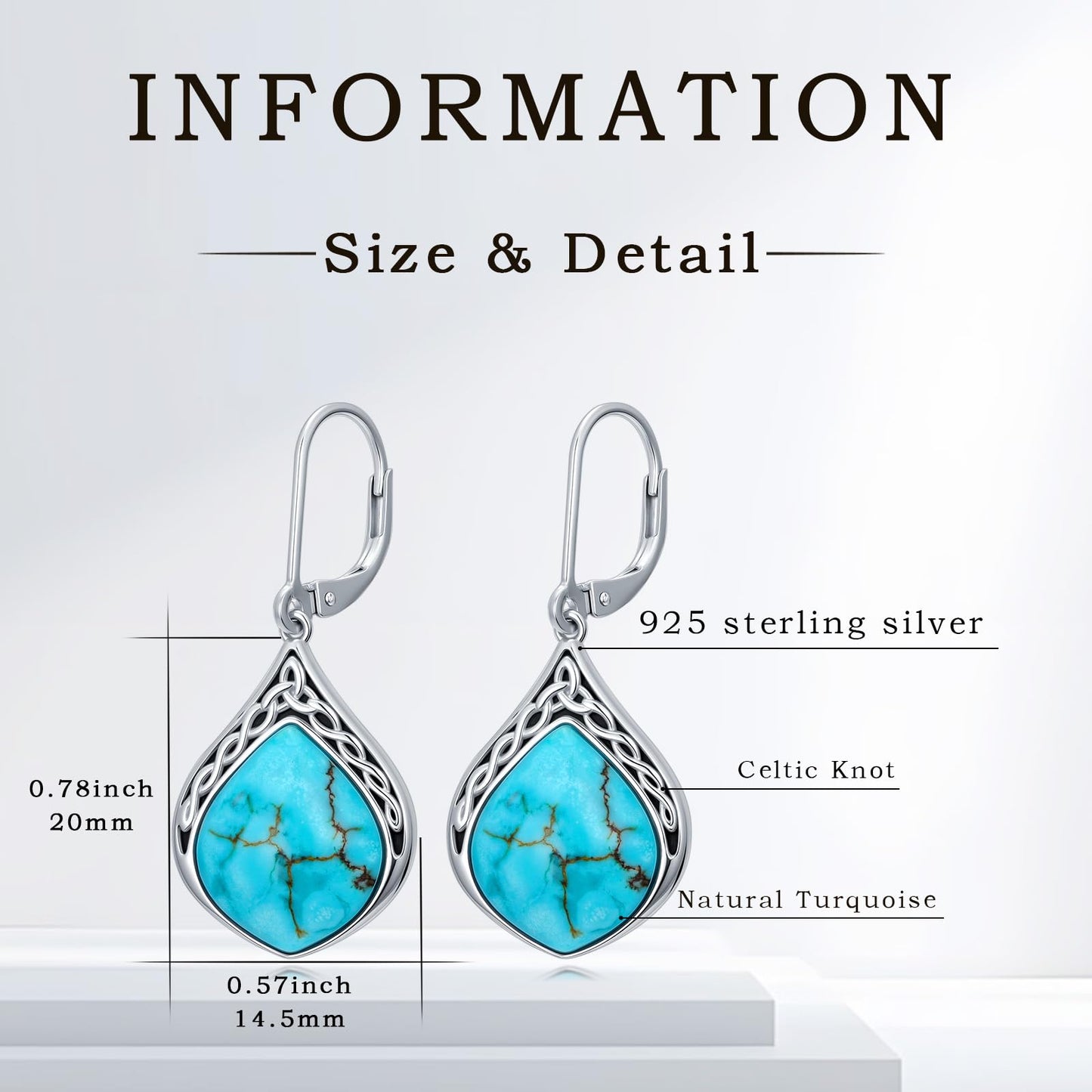 Eetaitai Natural Turquoise Earrings for Women 925 Sterling Silver Celtic Knot Teardrop Leverback Dangle Earrings Vintage Boho Earrings Native American Western Jewelry Mothers Day Gifts for Mom Wife Sister