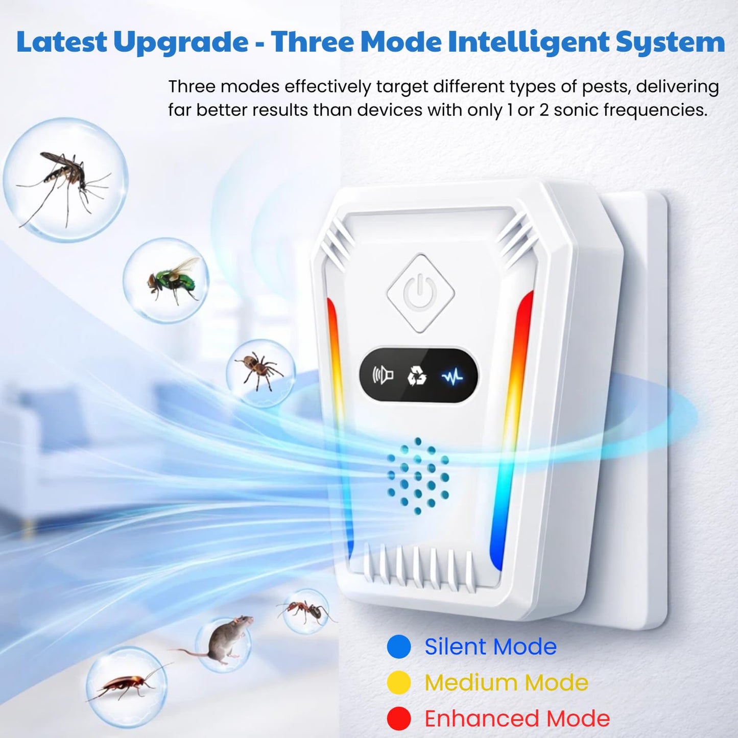 2026 Upgraded Ultrasonic Pest Repeller for Indoor Use, Plug-in Device for Mice, Rats, Roaches, Ants, Spiders & Insects, Home Ultrasonic Repellent with 3 Working Modes