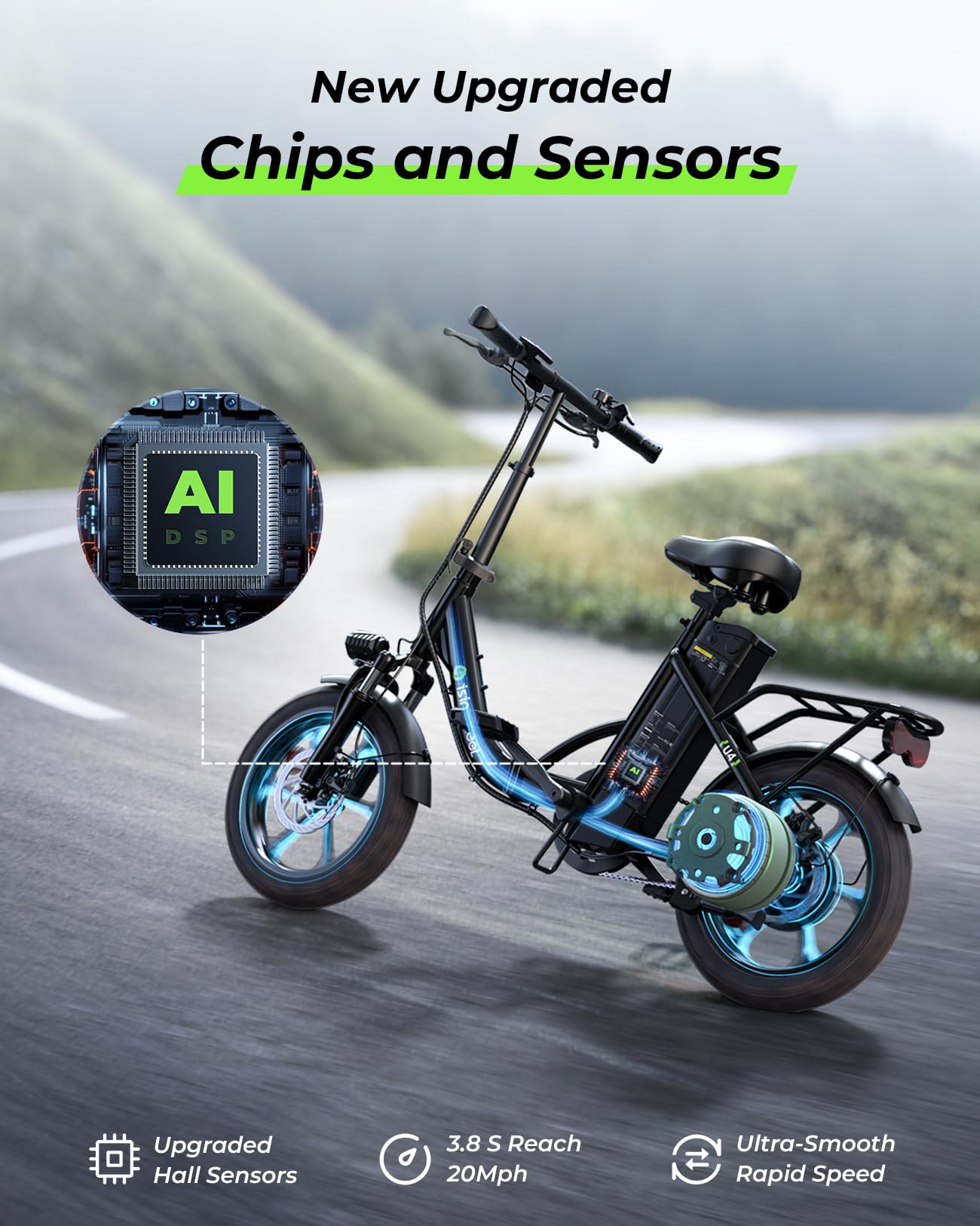 isinwheel U4 16" Folding E Bike for Adults Electric Bike with Suspension, 10.4Ah Battery, 500W Motor, 19mph Top Speed, Step Through Adult Electric Bicycles, Mini Commute Ebike for Adults and Teens