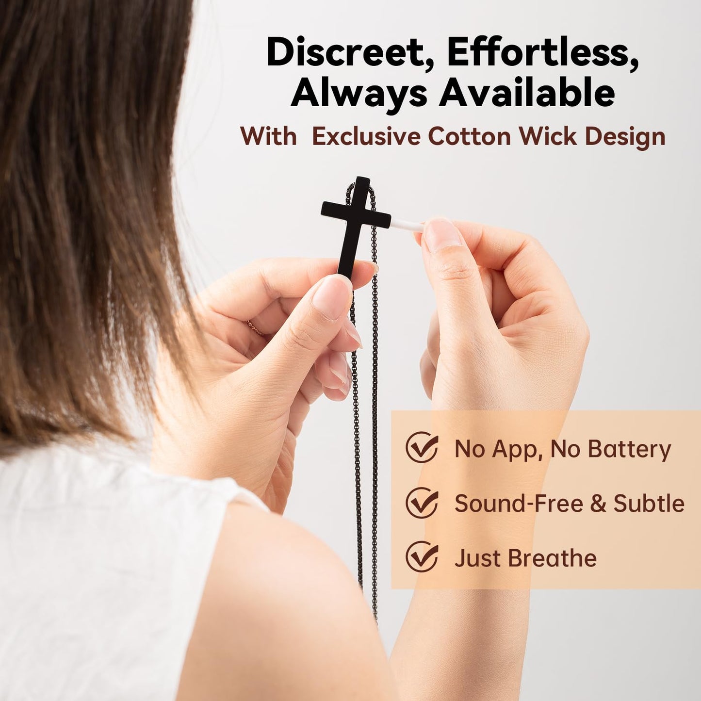 FUNPAR Cross Breathing Necklace for Anxiety Relief and Relaxation, Breathlink Design Quit Smoking Aid, Stainless Steel Mindfulness Tool to Calm, Stylish Wellness Gift for Adults(Black 28:20)