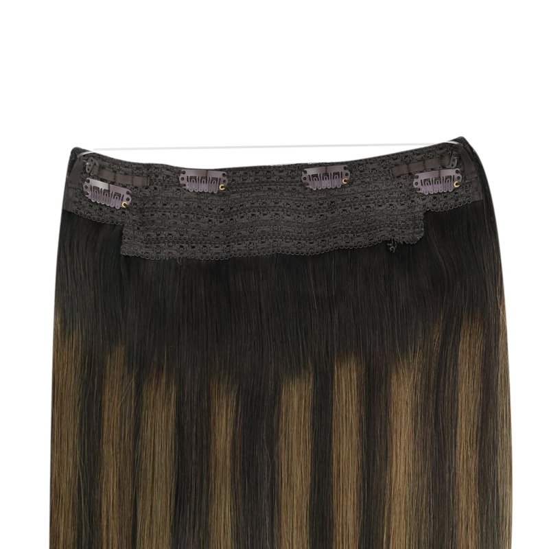 Ugeat Invisible Wire Hair Extensions Dark Brown Balayage Human Hair Extensions Invisible Wire Balayage Medium Brown Ombre Invisible Fish Line Hair Extension for Women Straight Hair 70g 14 inch