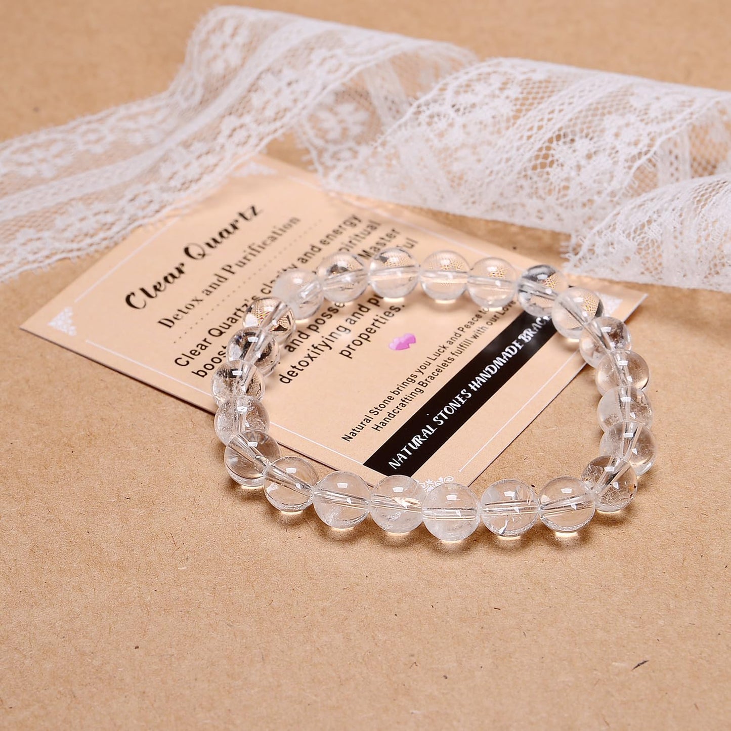 AD Beads Handmade Gemstone Stretch Elastic Bracelet Crystal Healing Reiki Nature's Beauty and Spiritual Essence Unisex (4mm, Clear Quartz (Detox and Purification))