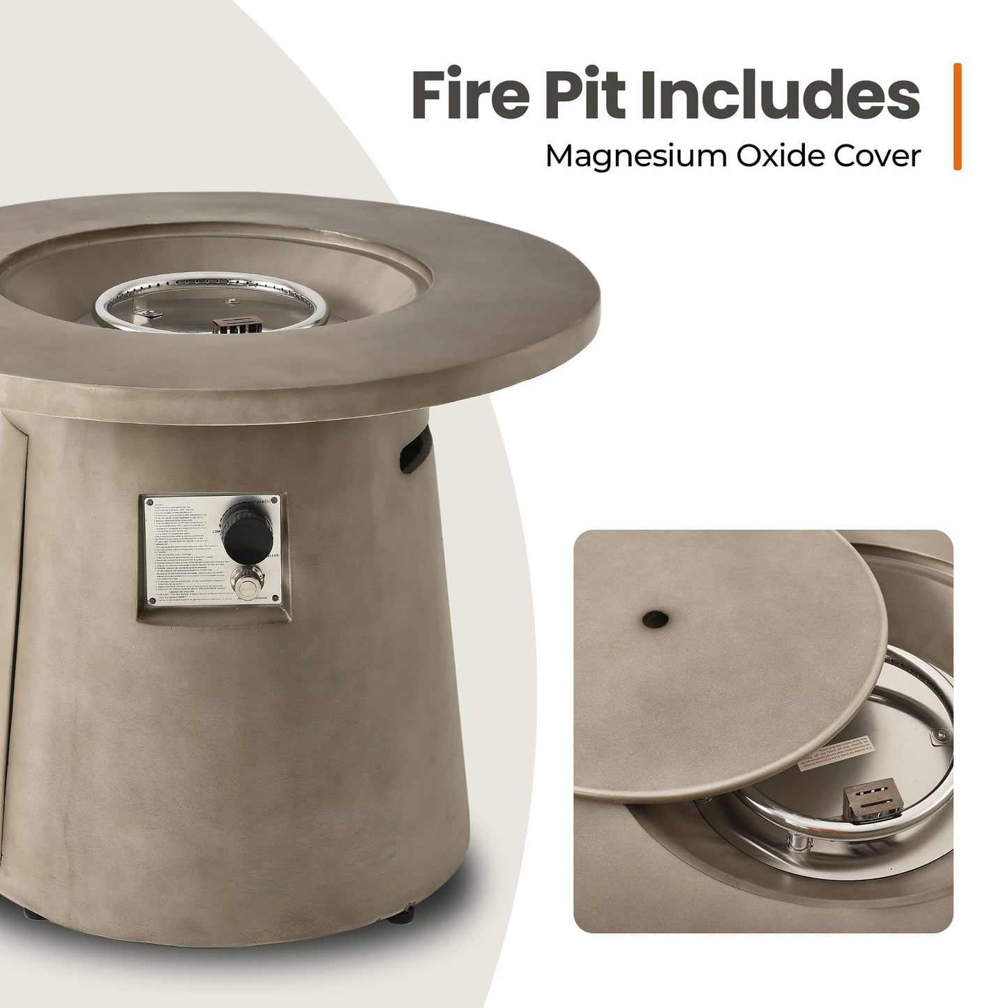 HOMPUS 31 Inch Round Patio Propane Fire Table, 40000 BTU Smokeless Outdoor Fire Pit, Patio Concrete Firepit with Rain Cover for Garden, Deck, Backyard