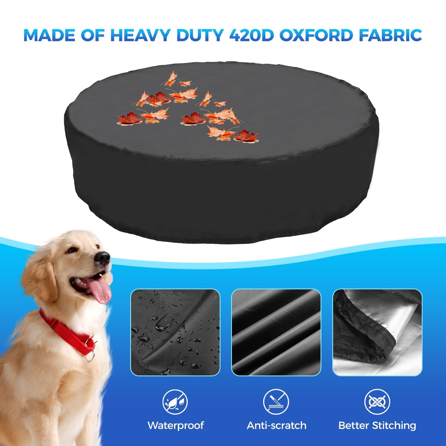 Tufmunb 71-72 inch Dog Pool Cover, Portable Round Collapsible Bathing Tub Kiddie Pool Cover with Oxford Cloth Material and Drawstring Design, Waterproof and Dustproof (Black) - Only Cover