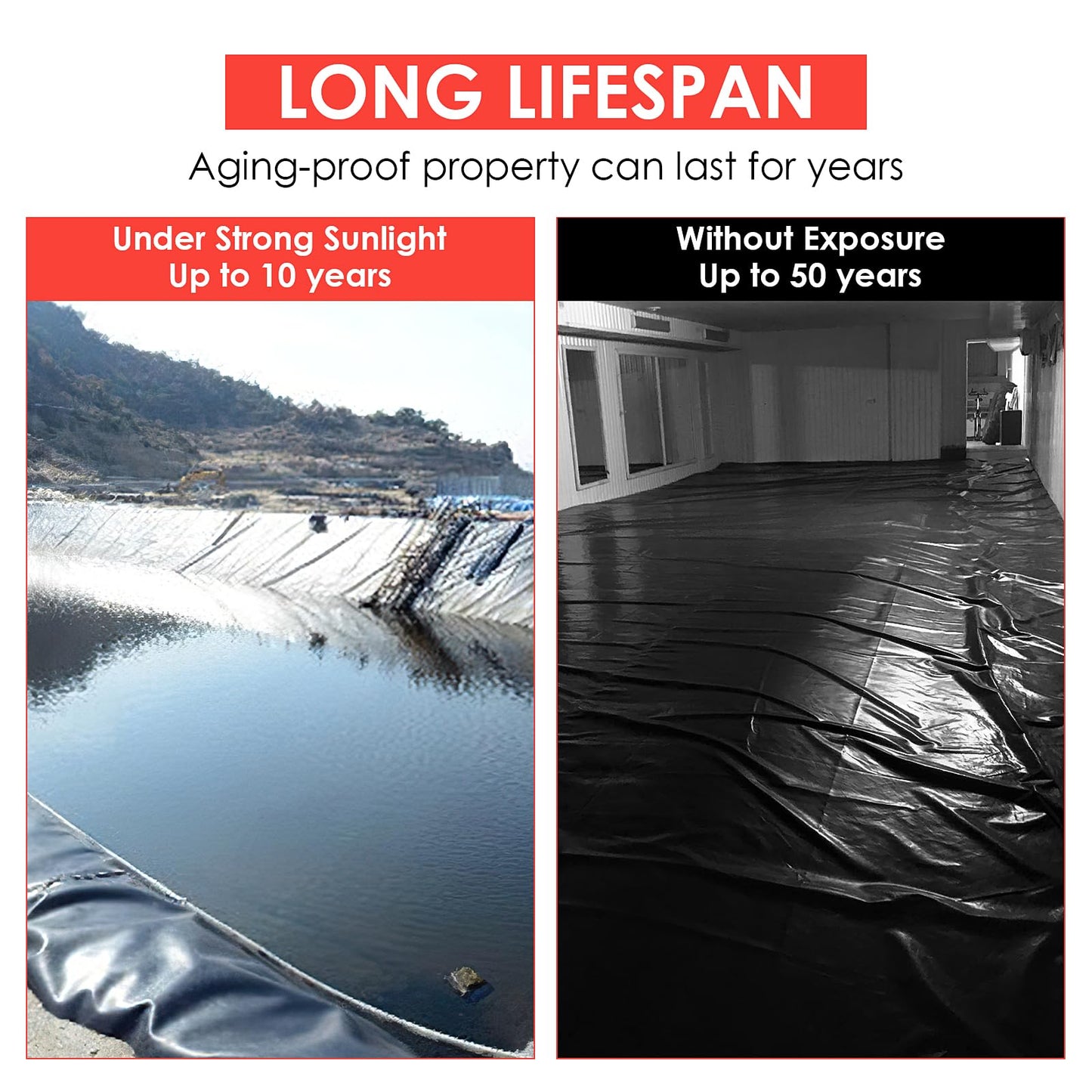 10x10 ft Pond Liner & 45 Mil Thickness, Pliable & Durable EPDM Material, Easy Cutting & UV Resistant, for Fish or Koi, Features, Waterfall Base, Fountains and Water Gardens