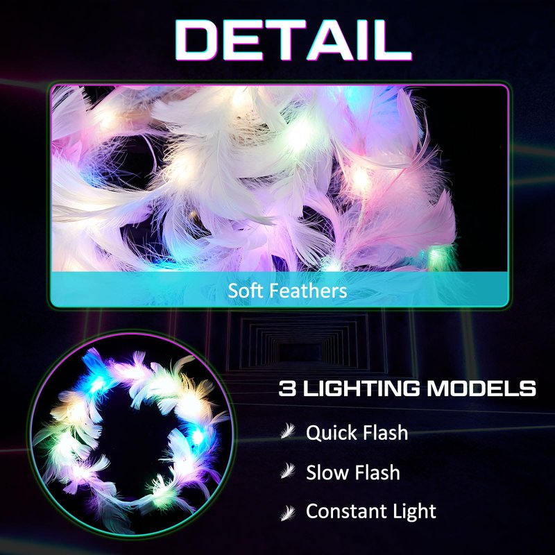 Taiyin 20 Pieces LED Feather Crown Headbands Light up Wreath Headband Flower Crowns for Women Glow in The Dark Headband for Wedding Reception Mardi Gras Cosplay Party Favors (Colorful)
