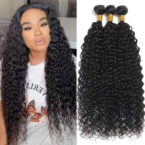 Water Wave Bundles Human Hair 20 22 24 Inch Deep Wave Bundles 10A Brazilian 100% Unprocessed Virgin Human Hair Wet and Wavy Bundles Double Weft Water Curly Weave 3 Bundle Natural Black