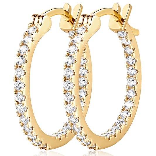 Aidomiya 14K Gold Earrings for Women Gold Hoop Earrings for Women Hoop Earring for Womens Hoops with Dual-sided Cubic Zirconia Hypoallergenic Hoops Earring for Womens Sensitive Ears 20MM