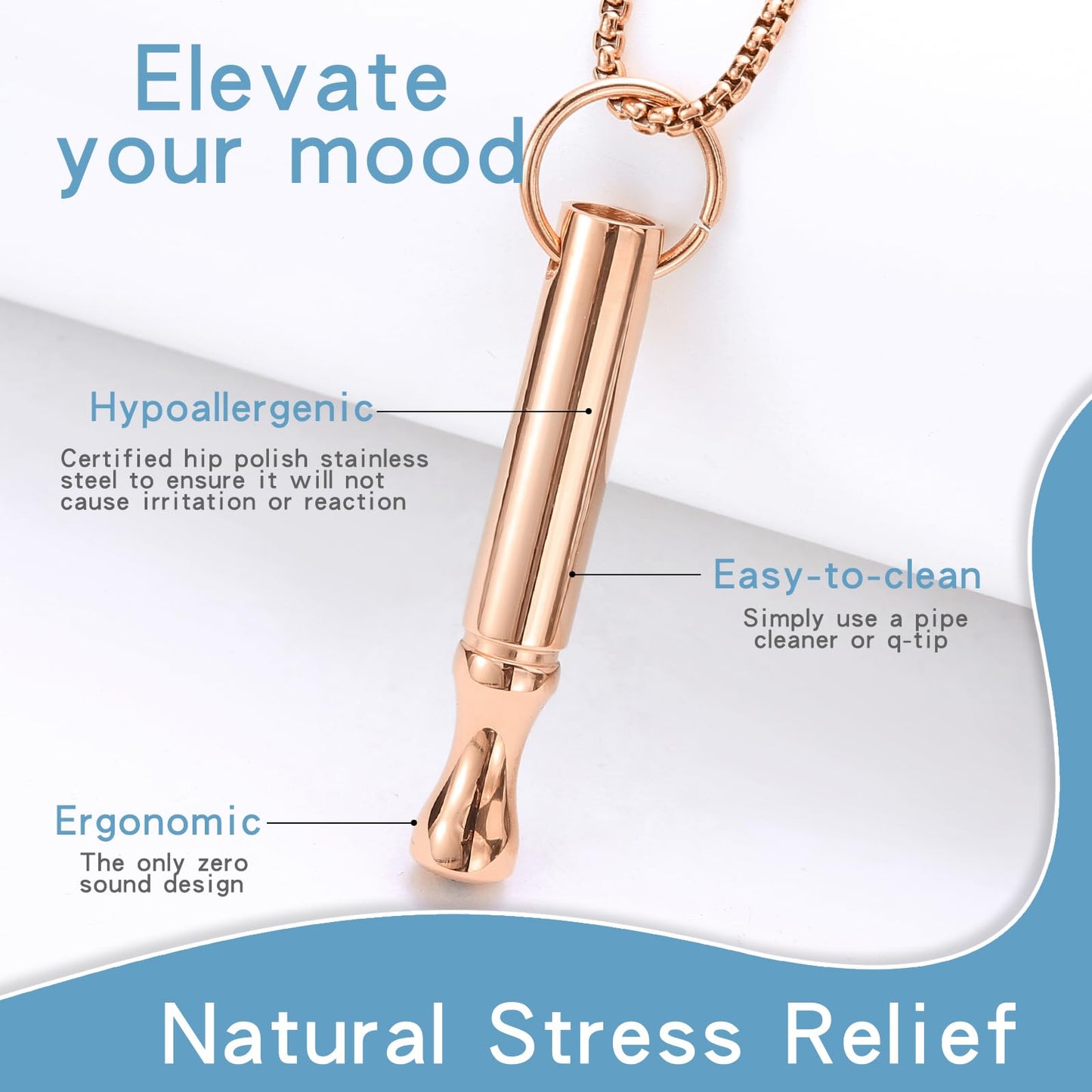 Mindfulness Breathing Necklace Stress Relief Pendant Stainless Steel Anxiety Breathe Necklace for Women Men (Rotundity, Rose Gold)