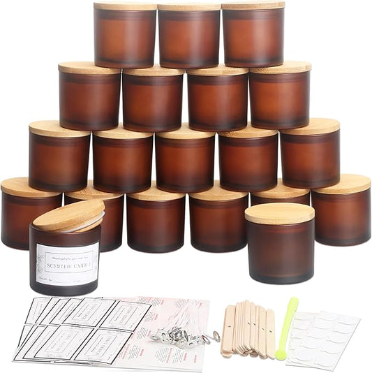 MILIVIXAY 20 Pack 4 OZ Frosted Amber Glass Candle Jars with Lids and Candle Making Kits - Bulk Small Empty Candle Jars for Making Candles - Spice, Powder Containers.