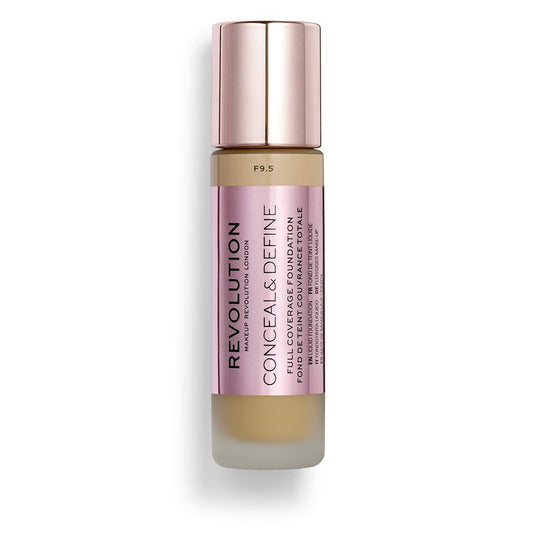 Makeup Revolution Conceal and Define Foundation, Full Coverage & Matte Finish, F9.5 for Medium Skin Tones, Vegan & Cruelty-Free, 0.7 Fl Oz