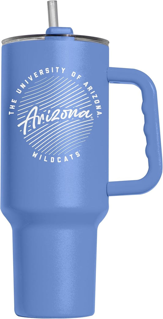 Logo Brands NCAA Arizona Wildcats Retro Script Arctic 40 oz Tumbler with Handle - Stylish Everyday Use Powder Coated-Stainless Steel with Straw- Keeps Cold For Hours
