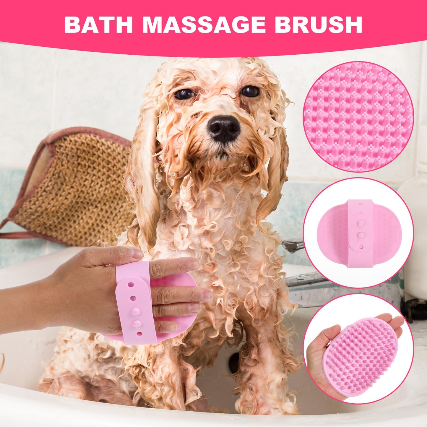 6PCS Dog Grooming Kit, Pet Grooming Kit, Deshedding Brush for Short Hair, Slicker Brush, Flea Comb, Puppy Brush Set in Pink for Dogs, Cats