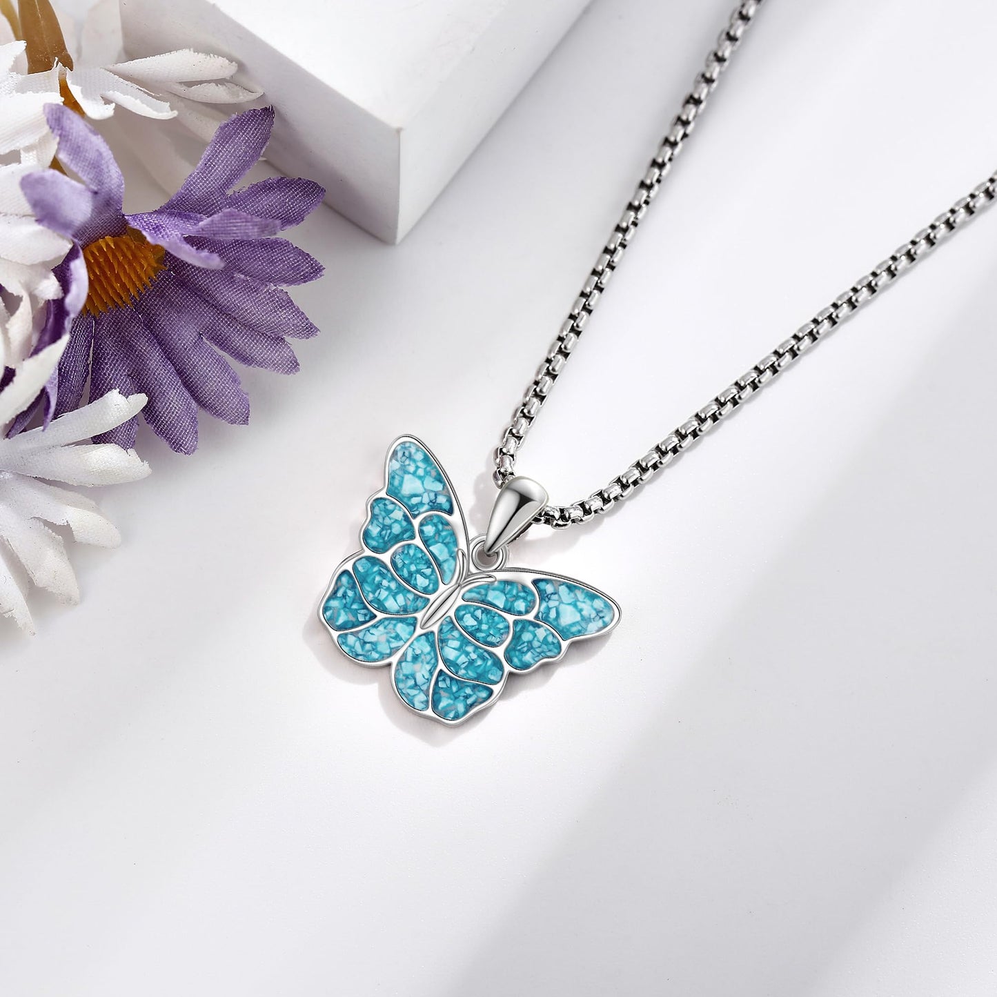 HKPATOP Butterfly Necklaces 925 Sterling Silver Turquoise Butterfly Pendant Necklace Butterfly Jewelry Gifts for Women