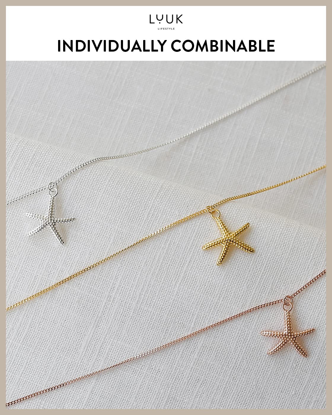 LUUK LIFESTYLE Necklace in 925 sterling silver with starfish pendant and HAPPINESS gift card, jewelry for daily wear, festival, special occasions, 19” adjustable chain, strong and durable, silver