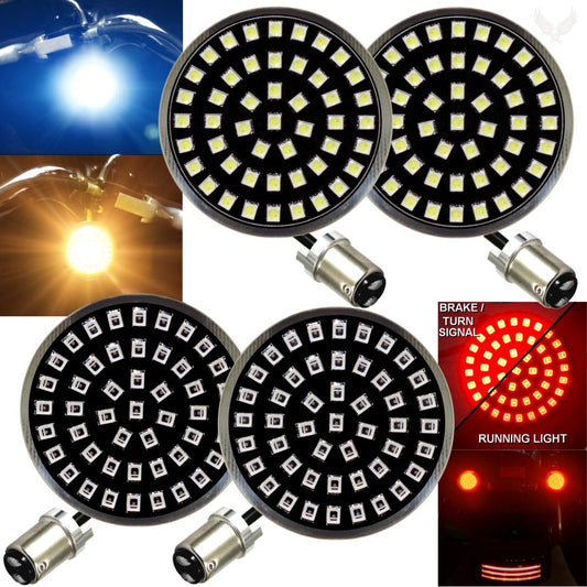 Eagle Lights Generation II Midnight Edition 2 Inch LED Turn Signals with White Running Lights (Front (1157) and Rear (1157) for Harley Davidson Motorcycles