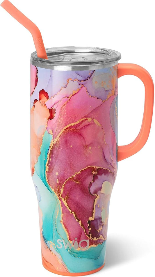 Swig Life 40oz Mega Mug, 40 oz Tumbler with Handle and Straw, Cup Holder Friendly, Dishwasher Safe, Extra Large Insulated Tumbler, Stainless Steel (Dreamsicle)
