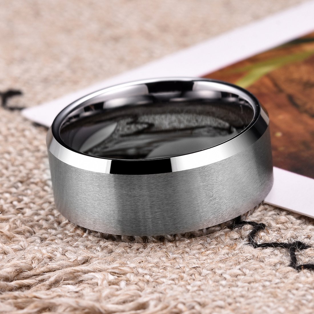 King Will 10mm Silver Men's Wedding Ring - Brushed Matte Finish, Beveled Polished Edge, Comfort Fit Size 8