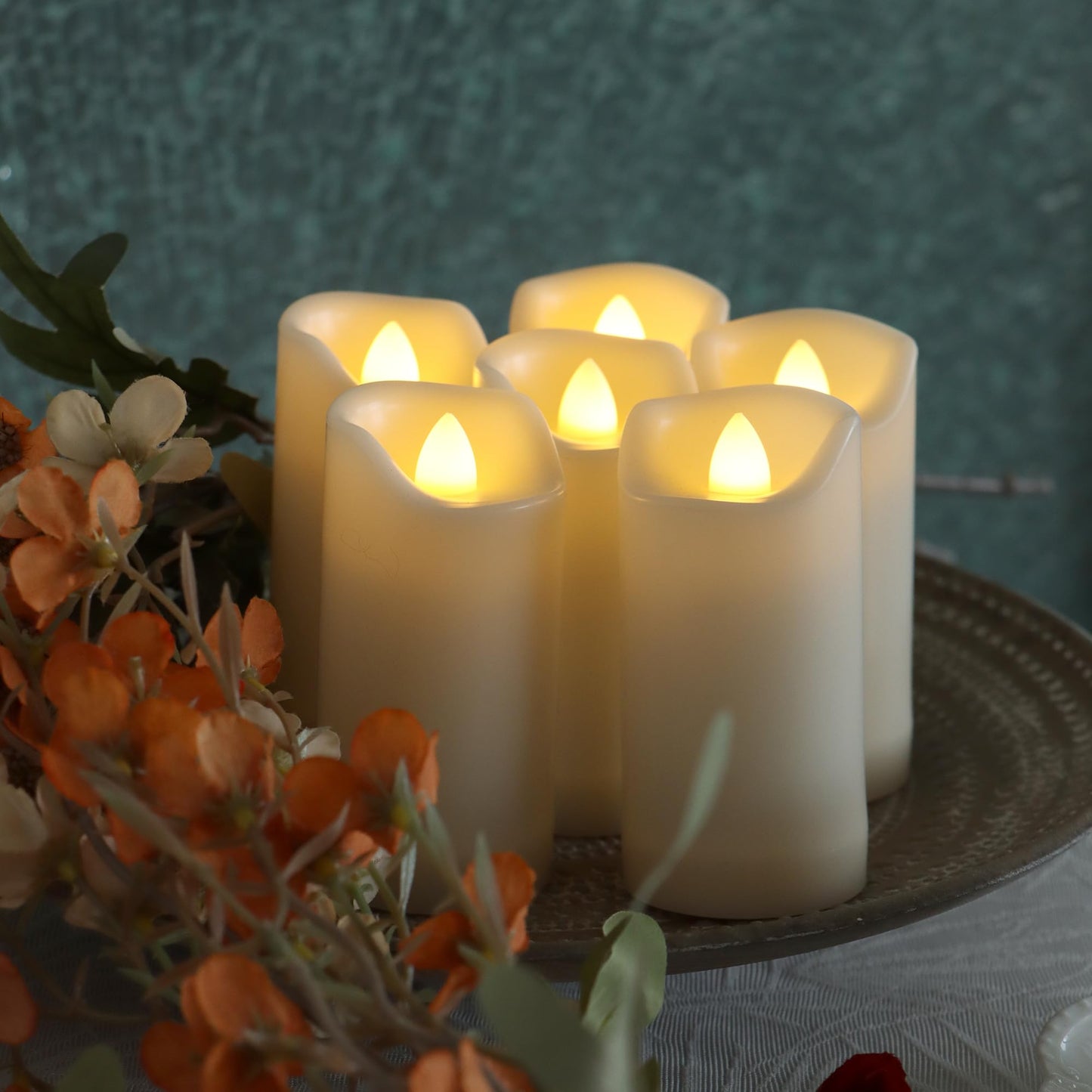 6 Pack LED Battery Operated Candles 2"x4"" Plastic Flickering Flameless Candles with Timer Outdoor Waterproof Wedding Party Halloween Christmas Decoration Gifts Realistic Slim Tall Pillar Candles"