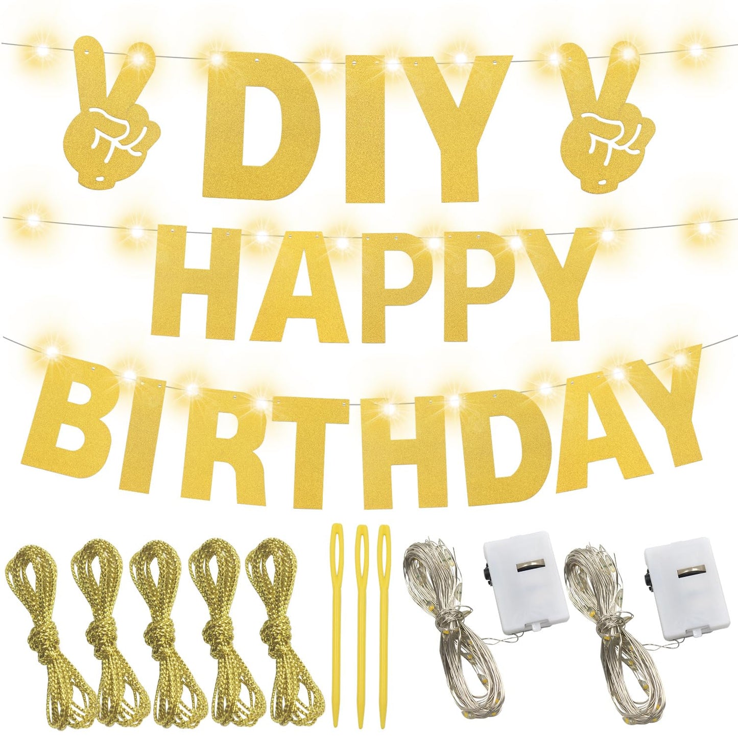 175Pcs DIY Glitter Customizable Banner Kit Custom Banner Happy Birthday Personalized Letter Banners Decor for Christmas Baby Shower Birthday Party Decorations Supplies(Glitter Gold）