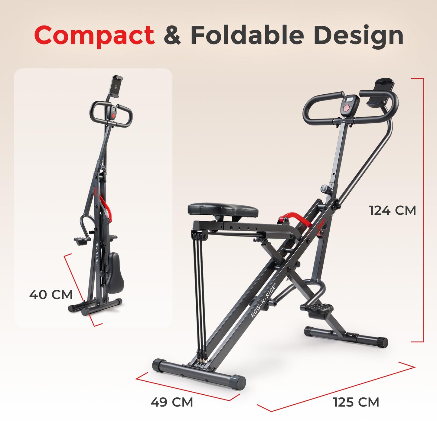 Sunny Health & Fitness Smart Upright Row-N-Ride Exerciser, Squat Assist Trainer for Glutes Workout with Adjustable Resistance, Easy Setup & Foldable, Glute & Leg Exercise Machine- NO. 077SMART