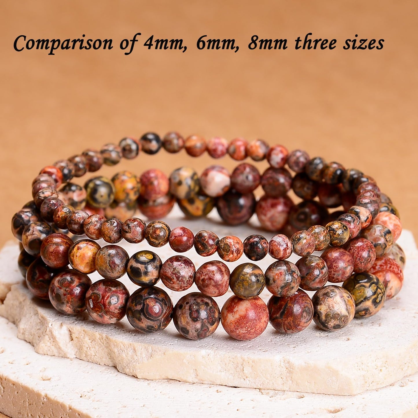 CHCCOYE 6mm Natural Healing Gemstone Bracelet Handmade Yoga Stretch Elastic Bracelet Stress Relief Crystal Jewelry for Men and Women (6mm Leopard Skin Jasper)