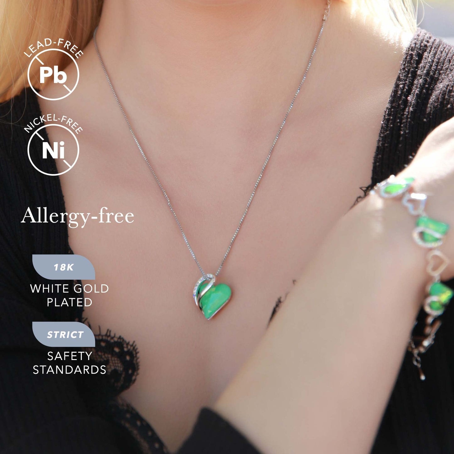 Leafael Gift Necklaces for Women, Infinity Love Heart Pendant with Jade Opal Green Healing Stone for Luck, Birthday Jewelry for Her, Mom, and Wife, Silver Plated, 18" + 2" Chain