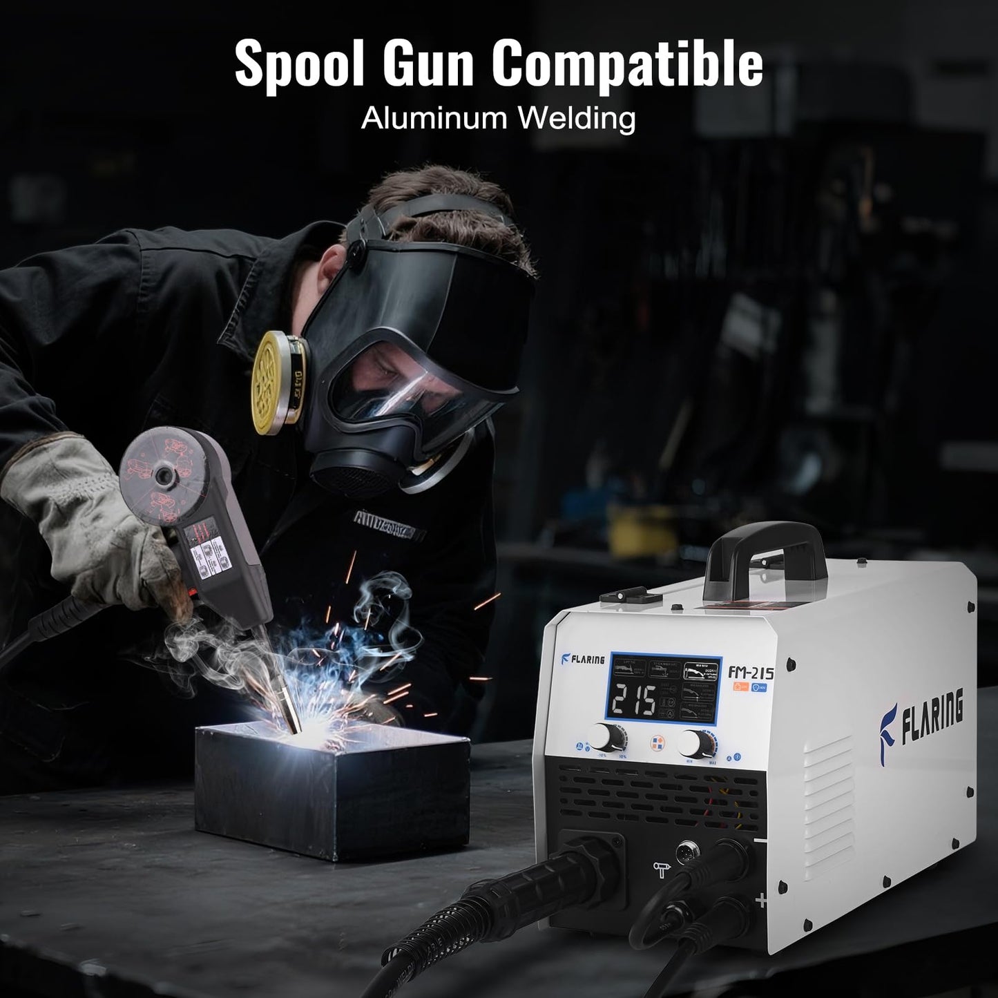 FLARING 215Amp MIG Welder 120V/240V 6 IN 1 Welding Machine Flux Core/Gas MIG/Stick/Lift TIG/Spot welding/Spool Gun Multi-Process Aluminum Welding 2lbs/11lbs Wire Competible LED Display Portable Welder