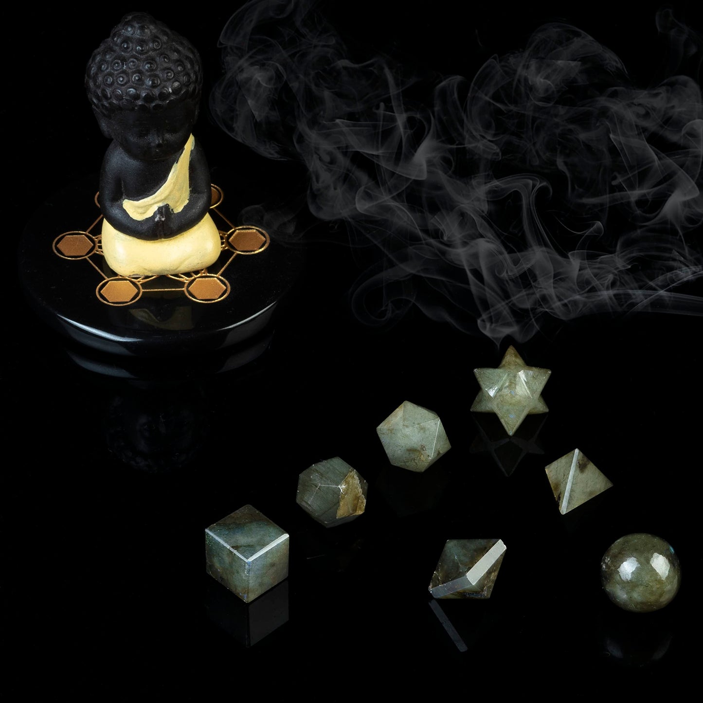 Crocon Labradorite 7Pcs Platonic Solids Crystal Geometry Set, Platonic Solids Sacred Geometric Stones for Meditation Reiki Balancing Healing Chakra Stone Cleansing Spiritual Good Luck (15-20mm)