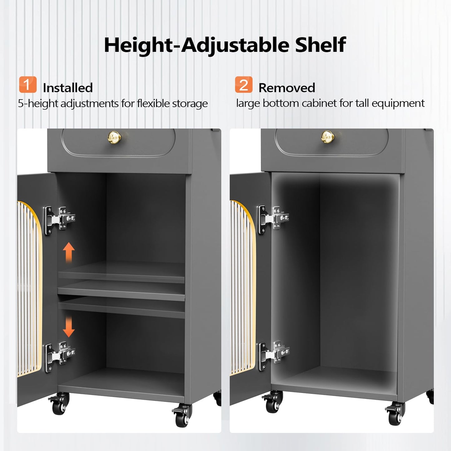 OmySalon Salon Cart with Wheels, 3-Tier Rolling Beauty Cart with Glass Door & Dryer Holder, Mobile Hair Styling Station for Barber, Spa, Esthetician, Nail & Tattoo Artists, Lockable Storage, Grey
