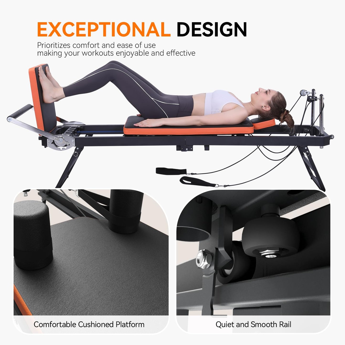 Ntoaujao Pilates Reformer, Foldable Pilates Machine for Home Gym Workout with 4 Springs & 5 Cords, fit for Beginners & Advanced Users, Up to 300 LBS (with Jumpboard)