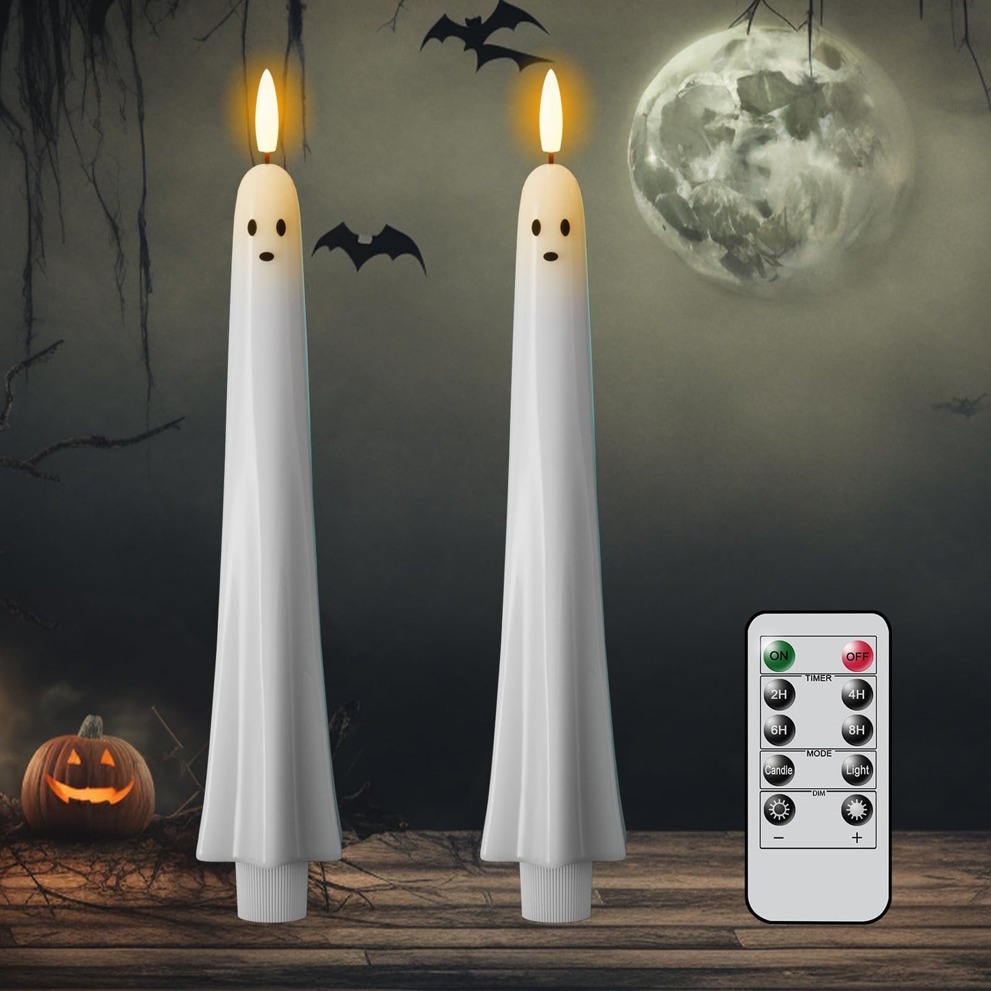 DRomance Flickering Flameless Taper Candles with Remote and Timer, 2 Pack Battery Operated LED Taper Candles 3D Wick Plastic Dripping Effect Dinner Wedding Holiday Decor(White, 0.78" D x 9.65"" H)"