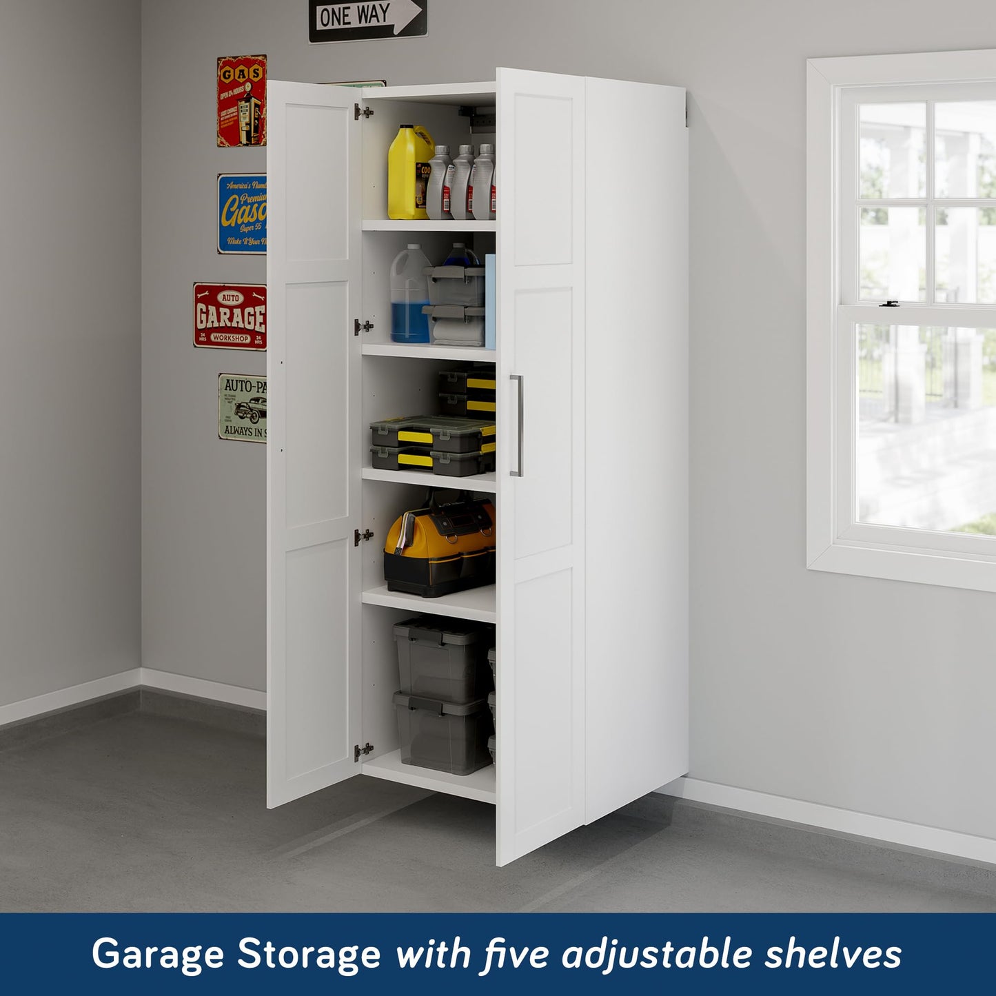 Sauder GarageCore 83" Deep Cabinet & Door Bundle, White Finish