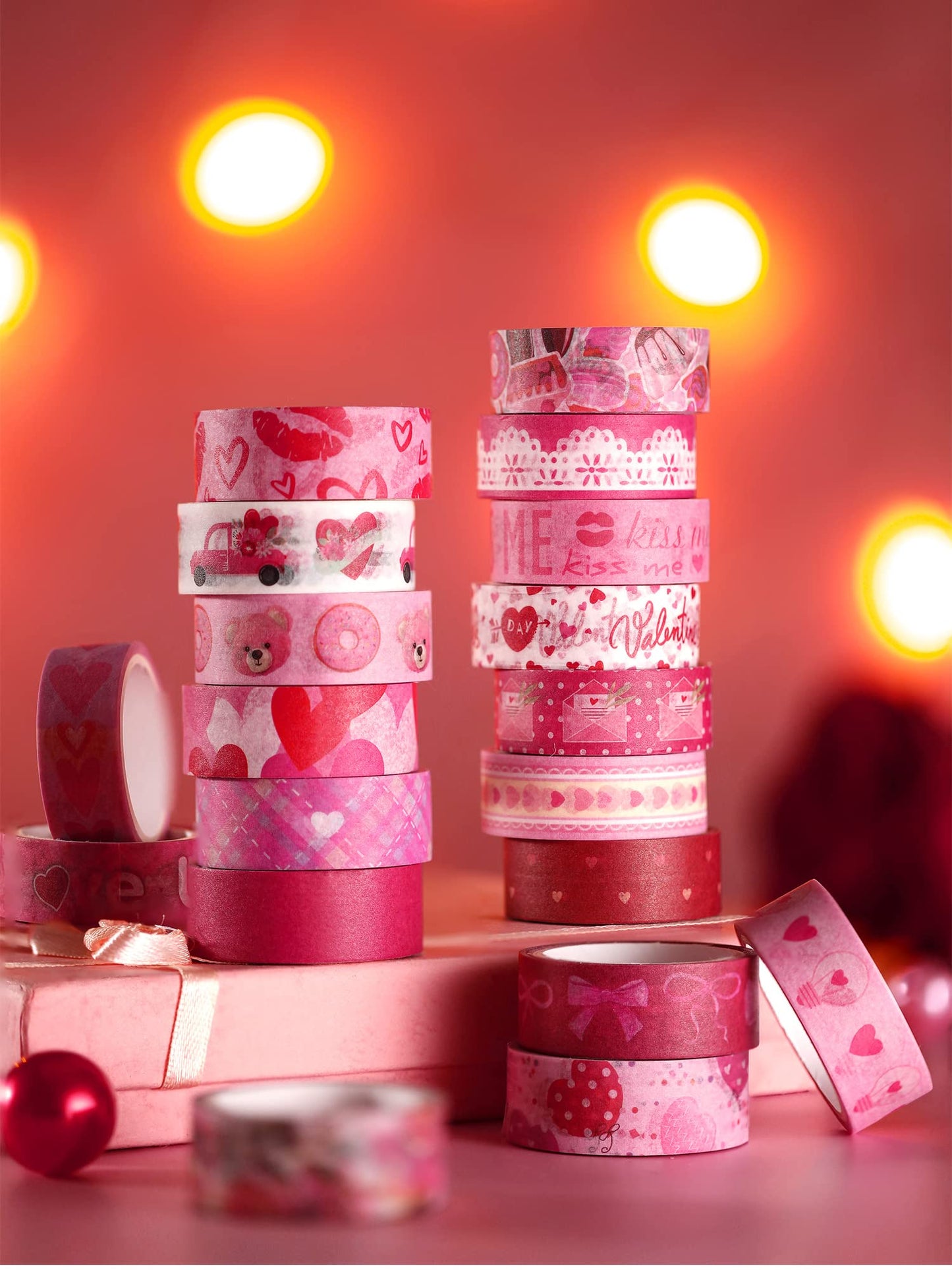 20 Rolls Valentine Washi Tape Set Heart Holiday Love Pink Masking Tape Paper Supplies for DIY Crafts Wrapping Scrapbook Party Favors