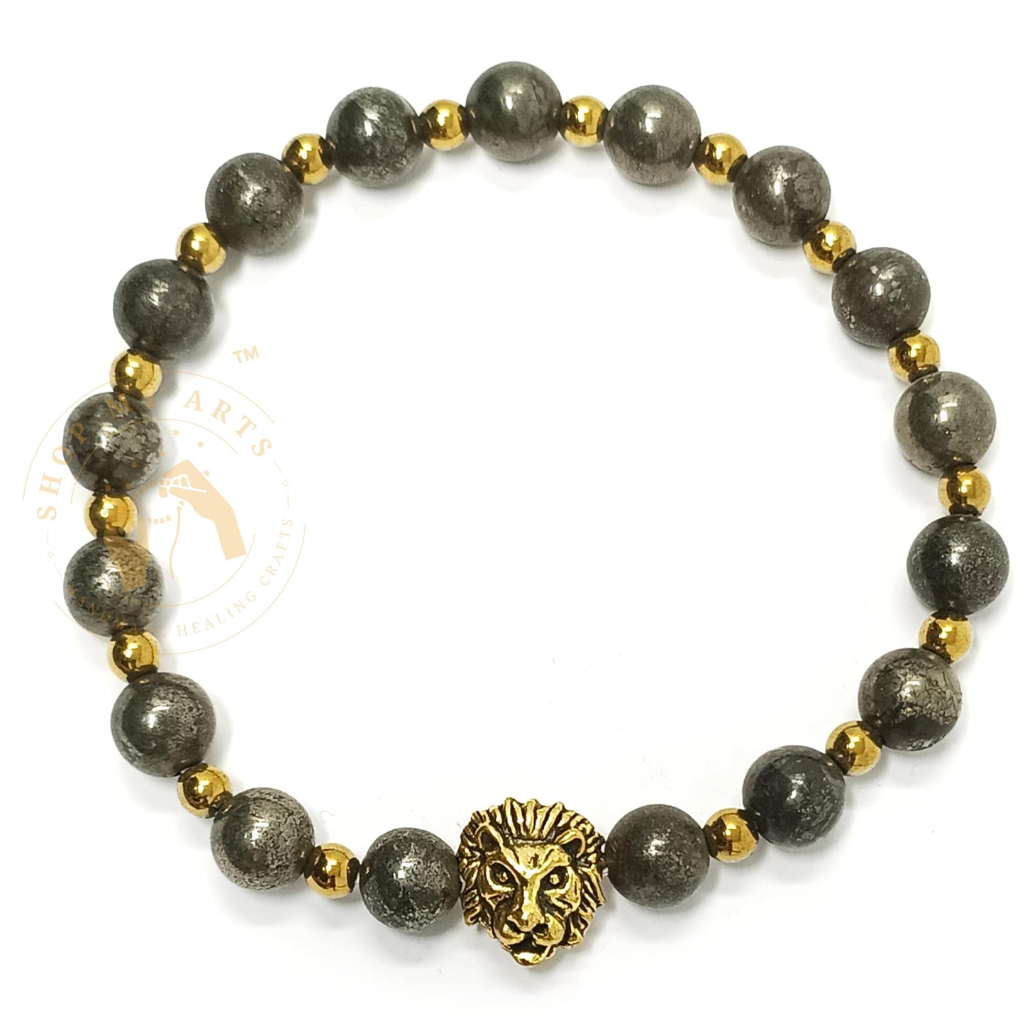 Pyrite Bracelet for Women, Men, Teens Gift - Gold Lion Pyrite Crystals and Healing Stones Mens Bracelet - 8mm Round Beaded Bracelets - Stretchy Bracelets for Chakra Protection, Meditation and Healing