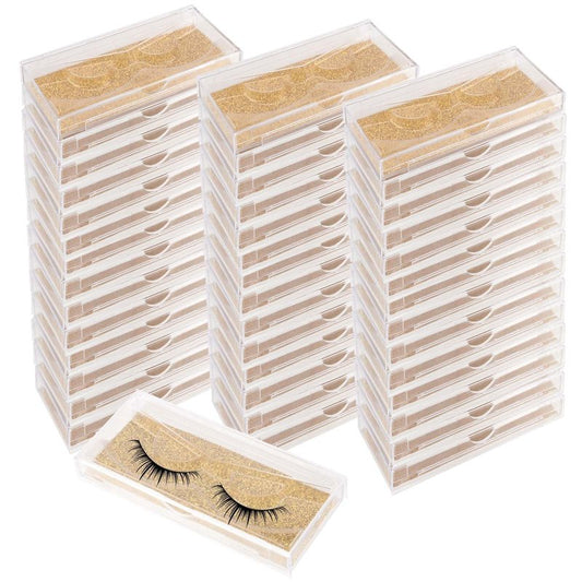 JAPCHET 40 Pack 4.3x2 Inch Transparent Empty Eyelash Cases, Plastic Eyelash Case with Eyelash Tray and Gold Glitter Card Paper, False Eyelash Storage Box Case for Makeup Artists, Women