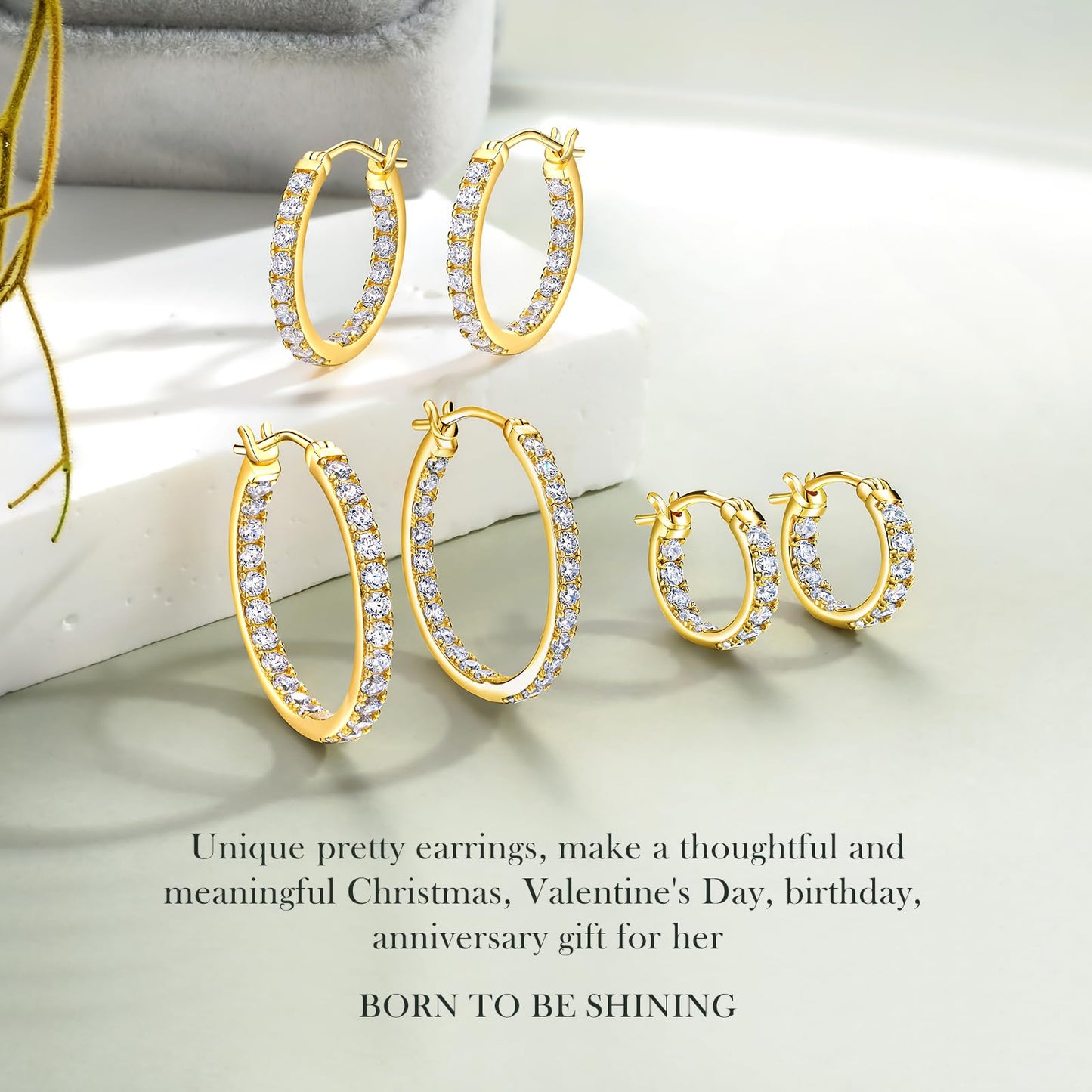14K Gold Plated Hoop Earrings for Sensitive Ears Women Big Cubic Zirconia Hoops Large Round Earrings Hypoallergenic