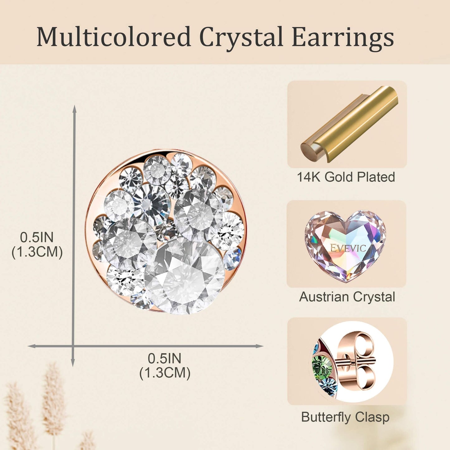 Multicolored Austrian Crystal Rhinestone Stud Earrings for Women Fashion S925 Sterling Silver Hypoallergenic Jewelry (Clear White/Rose Gold-tone)