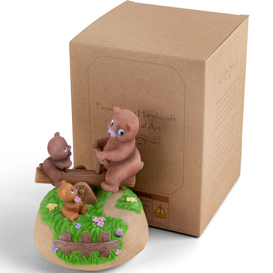 AIDLNS Bear's Sunshine Seesaw - Handcrafted Resin Bear Music Box with Rotating Base & Moving Seesaw, Plays You are My Sunshine – Collectible Figurine Gift for Kids, Family & Home Decor