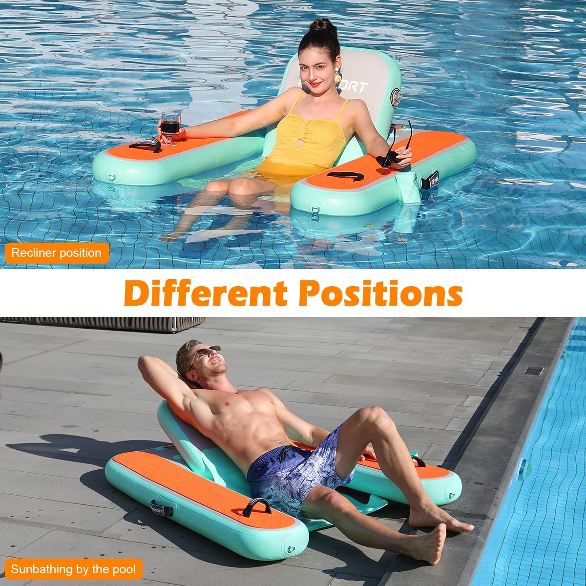 FBSPORT Inflatable Pool Float Lounger for Adults, Water Floating Chair Pool Float Raft with Cup Holder and Backrest for Swimming Pool, Lake, Party and Beach