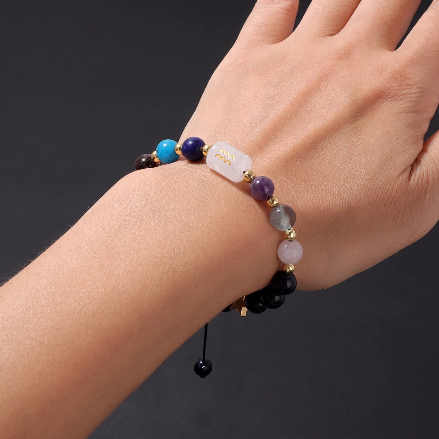 GolbalJew Aquarius Zodiac Bracelets Healing Crystal 12 Constellations Protection Stone Beads Bracelet for Women Birthday Zodiac Gifts Horoscope Spiritual Jewelry
