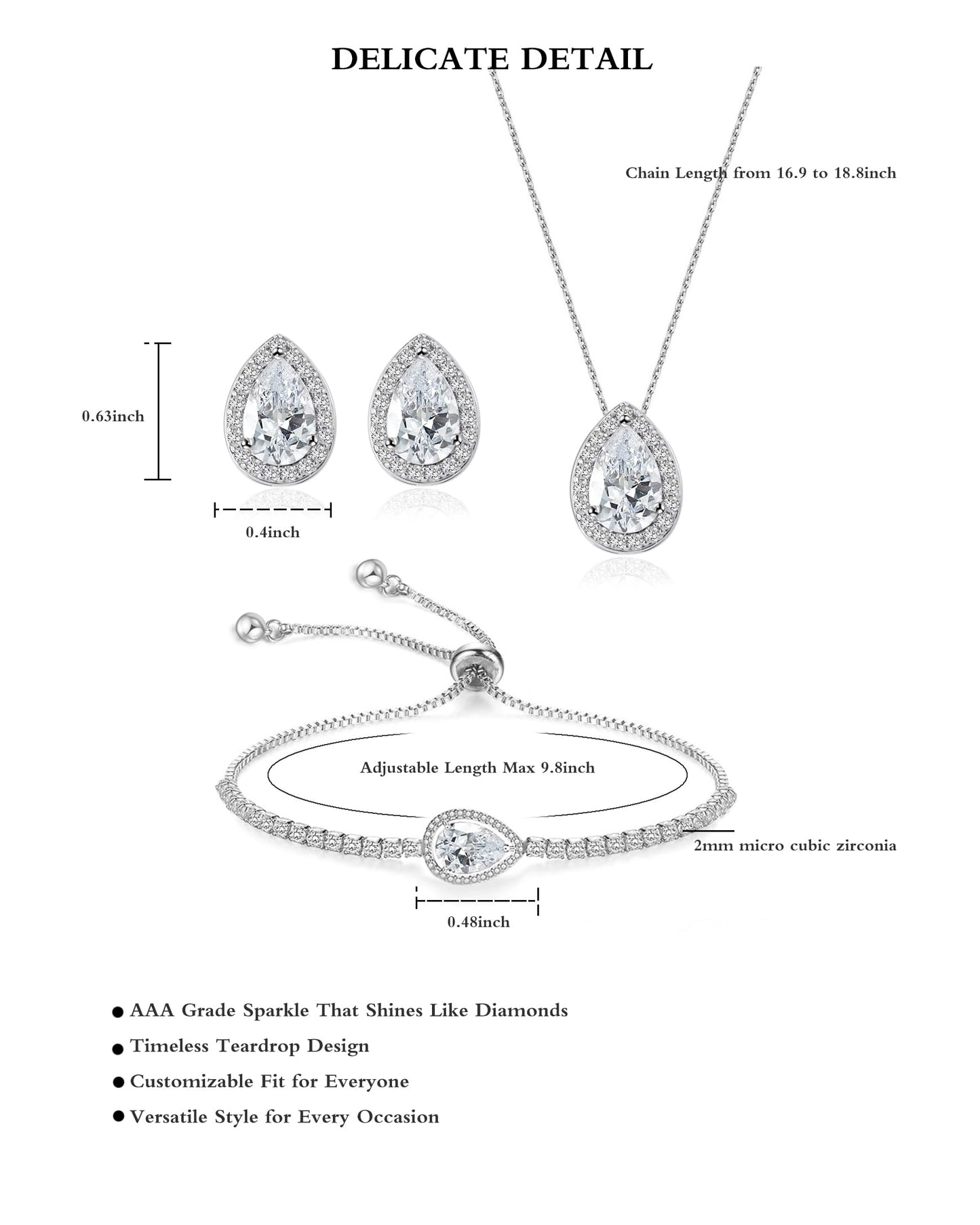 UDYLGOON Teardrop CZ Bridal Jewelry Set Imitation Diamond Earrings Necklace Bracelet for Bride Bridesmaids Wedding Prom Party (Drop-Sky Blue)