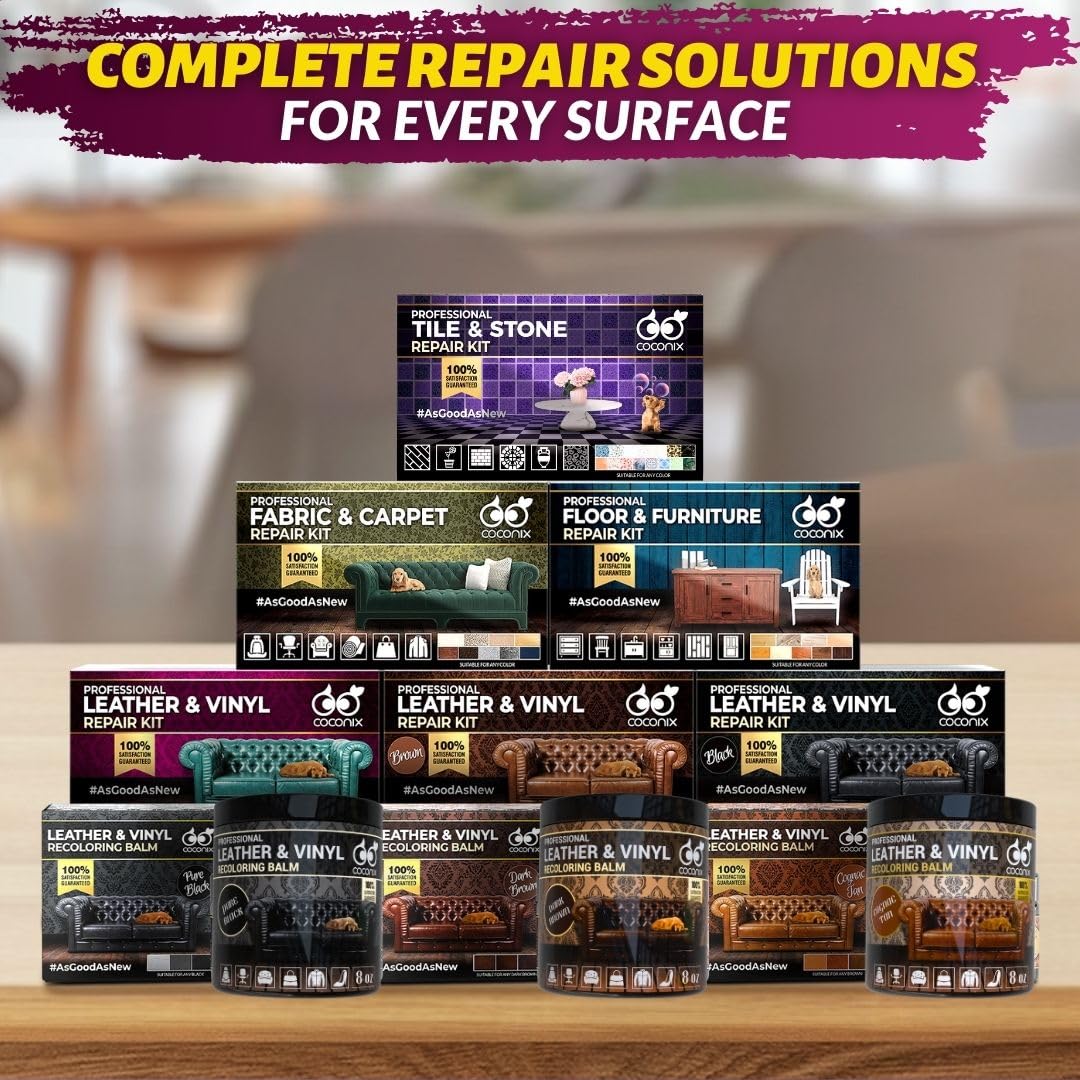 Coconix Leather & Vinyl Repair Kit | Fix Tears, Holes, Scratches, and Peeling on Leather and Vinyl Furniture, Car Seats, and Jackets | Easy Application with Customizable Colors