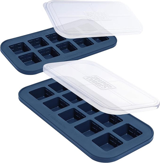 Souper Cubes 2 Tbsp. Silicone Freezer Molds - Perfect for Storing Garlic, Herbs, Ginger, Pesto, Tomato Paste, Lemon Juice, Purees and More - Blueberry – 2-Pack