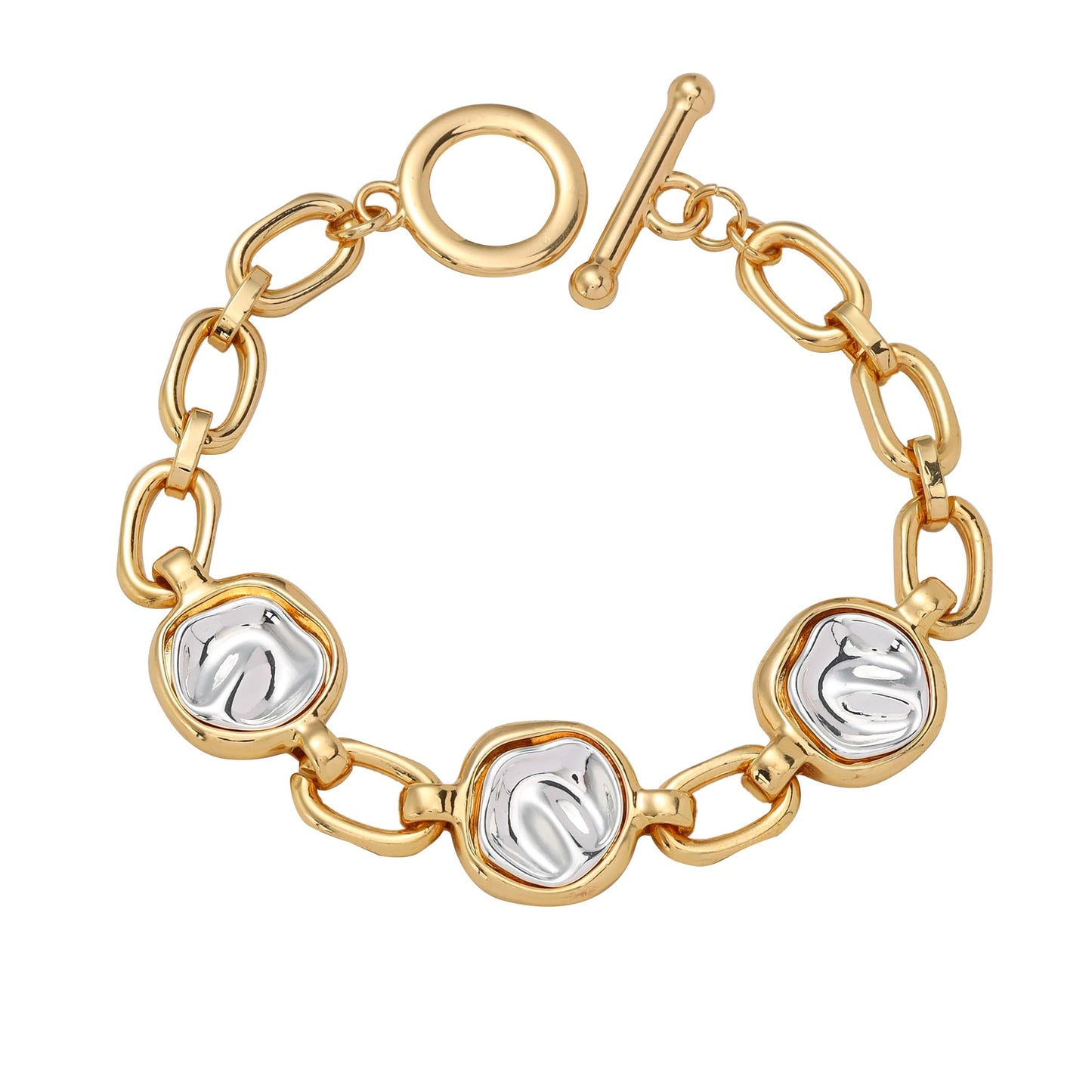 Ginyejly 14K Gold and Silver Plated Special Cain Link with Toggle Clasp Closure in Daily or Party for Women Fashion Jewelry Gifts (round&gold chain)