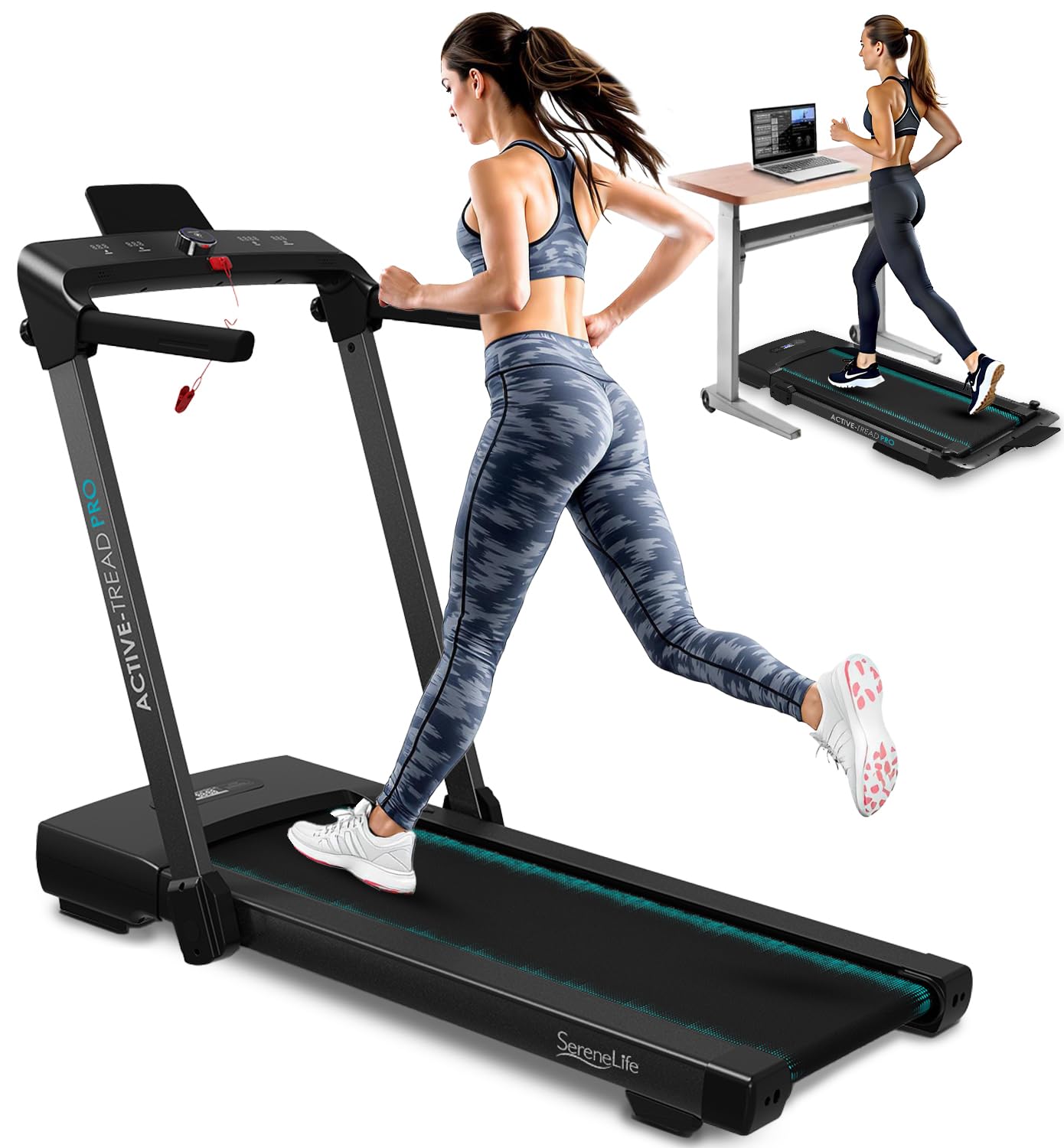 SereneLife 2 in 1 Foldable Treadmill & Walking Pad with Remote Control, Under Desk Storage, Speed 8.7MPH, 2.5HP, Bluetooth Integration,12 Exercise Programs, Walking or Jogging, 265lbs Capacity